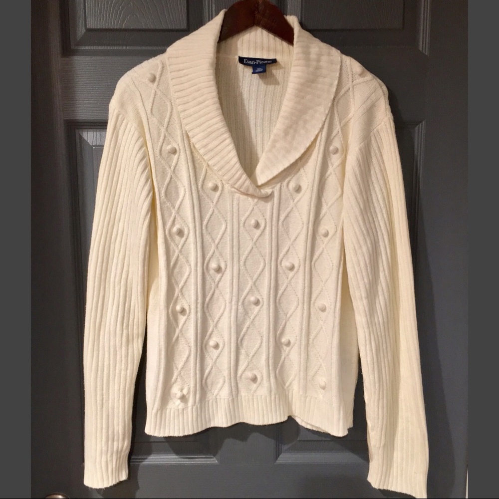 Evan Picone Cream Knit Sweater Size XL